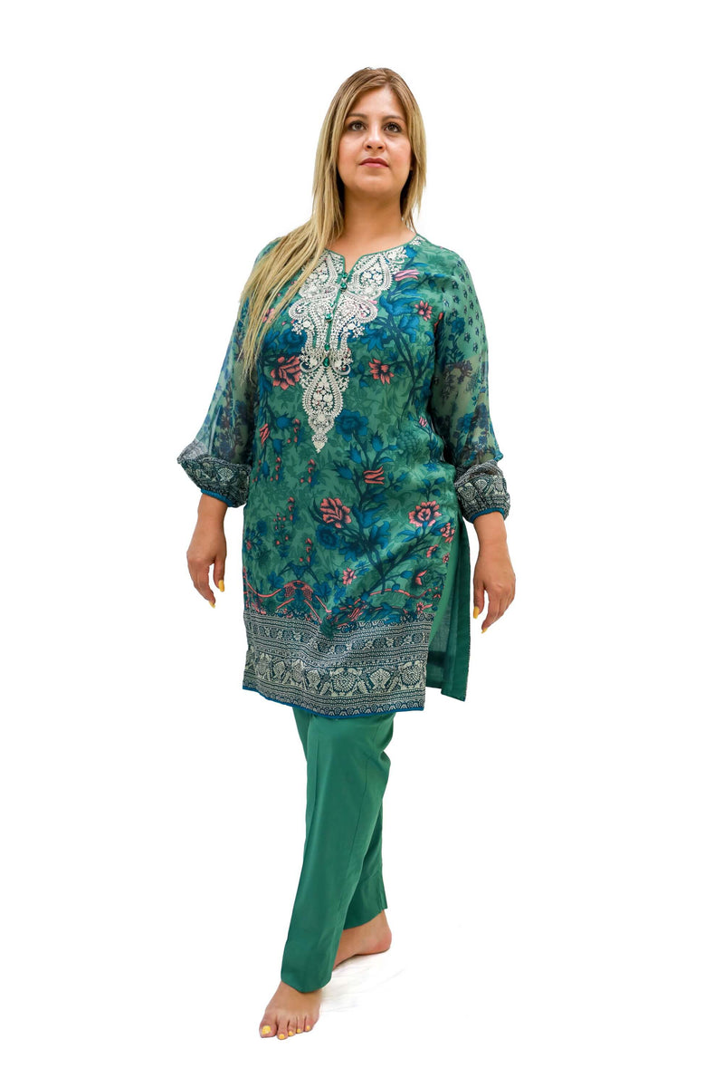 Green Chiffon Khaadi Suit - Trendz & Traditionz Boutique