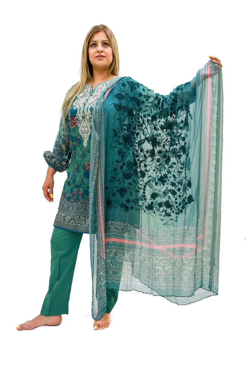 Green Chiffon Khaadi Suit - Trendz & Traditionz Boutique