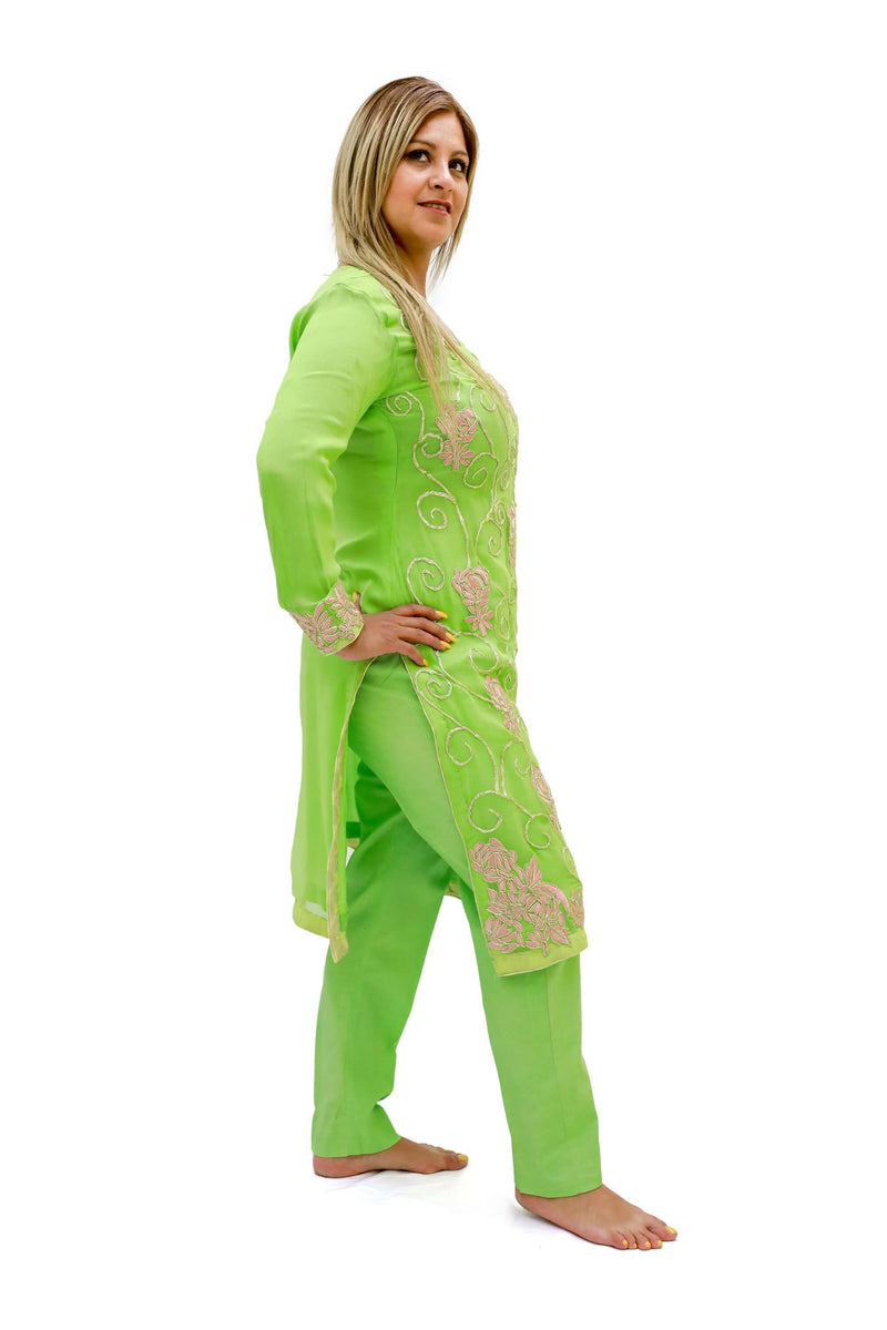Light Green Chiffon-Silk Suit - Trendz & Traditionz Boutique