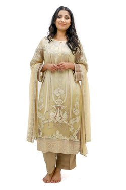 Gold & Beige Salwar Kameez - Suit - Sobia Nazir Silk Collection