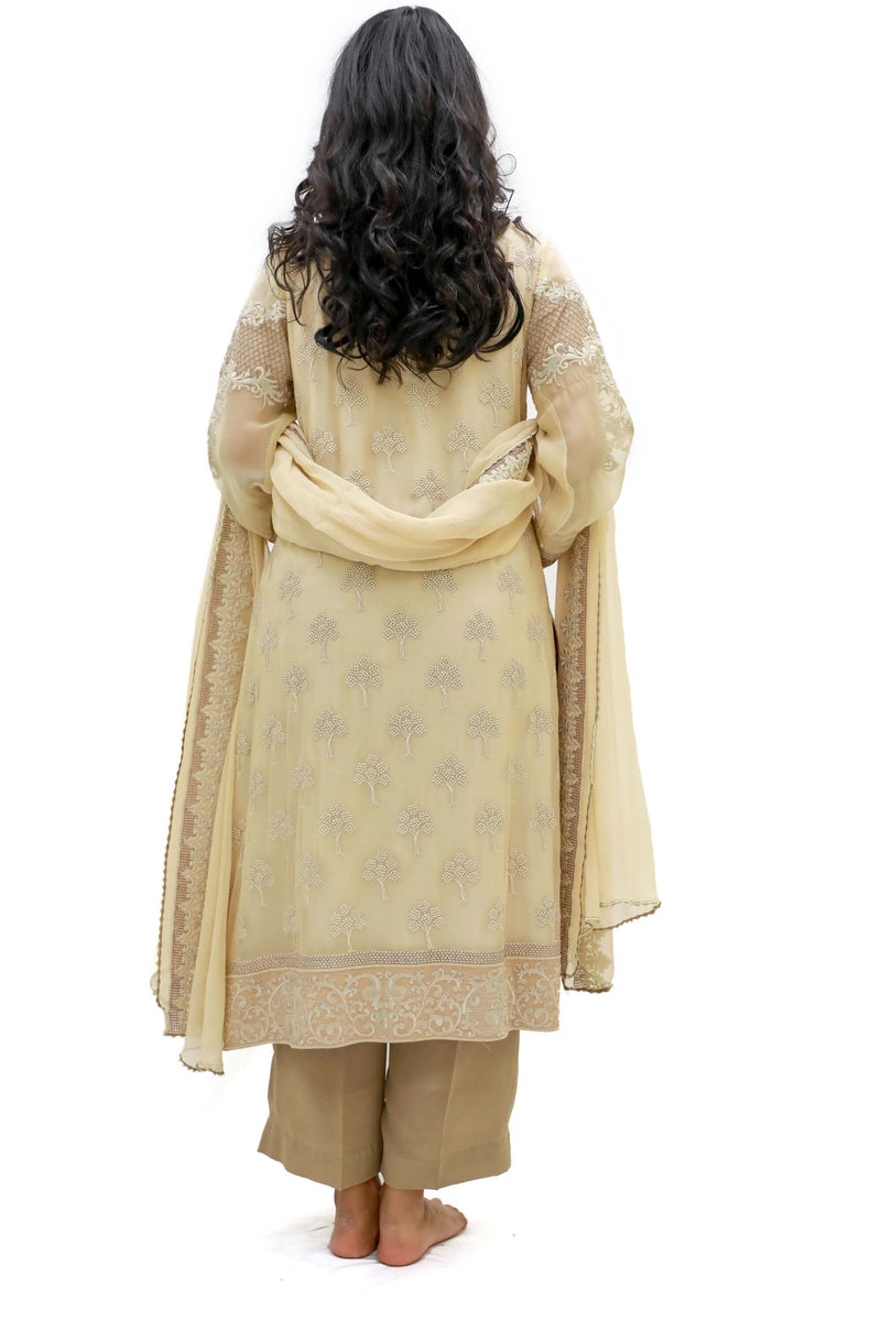 Gold & Beige Salwar Kameez - Suit - Sobia Nazir Silk Collection