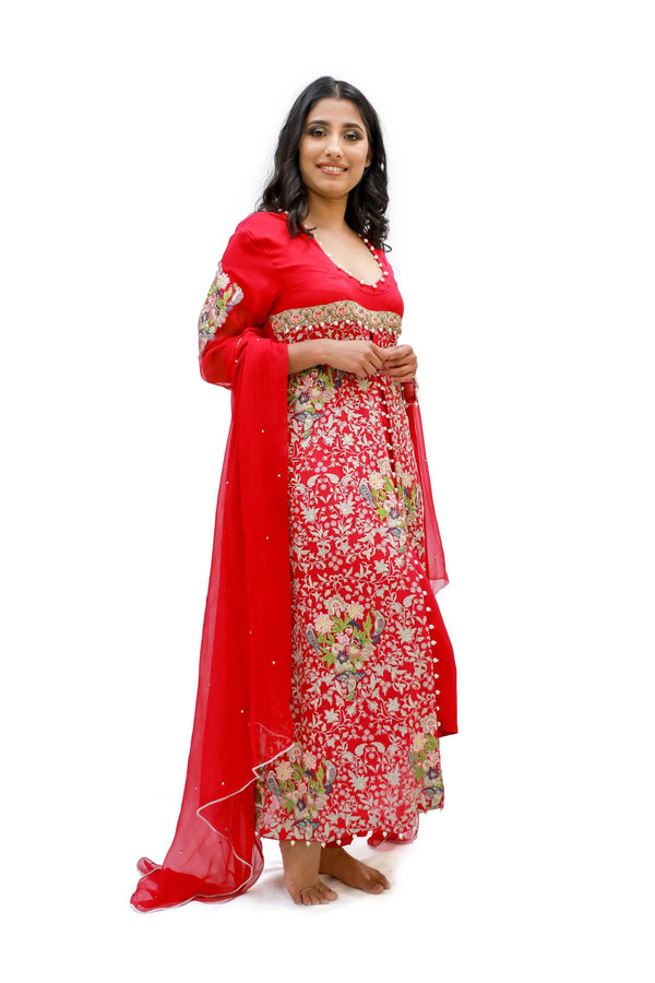 Red Chiffon Embroidered Salwar Kameez - Suit - South Asian Fashion