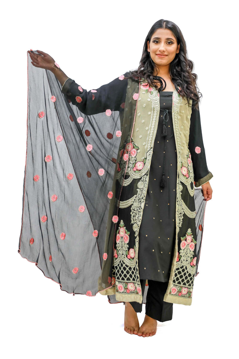 Black & Gold Embroidered Salwar Kameez - Suit - South Asian Fashion