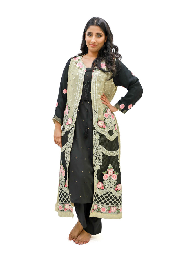 Black & Gold Embroidered Salwar Kameez - Suit - South Asian Fashion