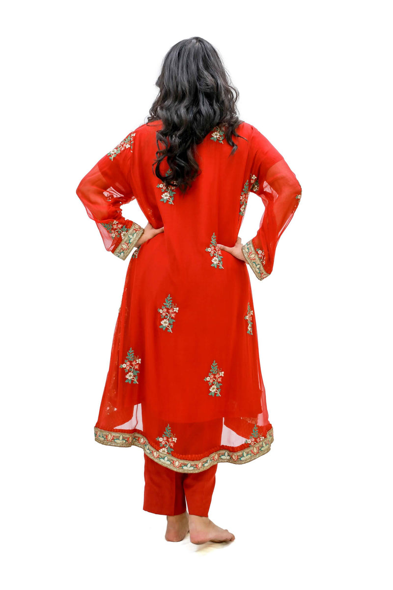 Red Chiffon Embroidered Salwar Kameez - Suit - South Asian Fashion