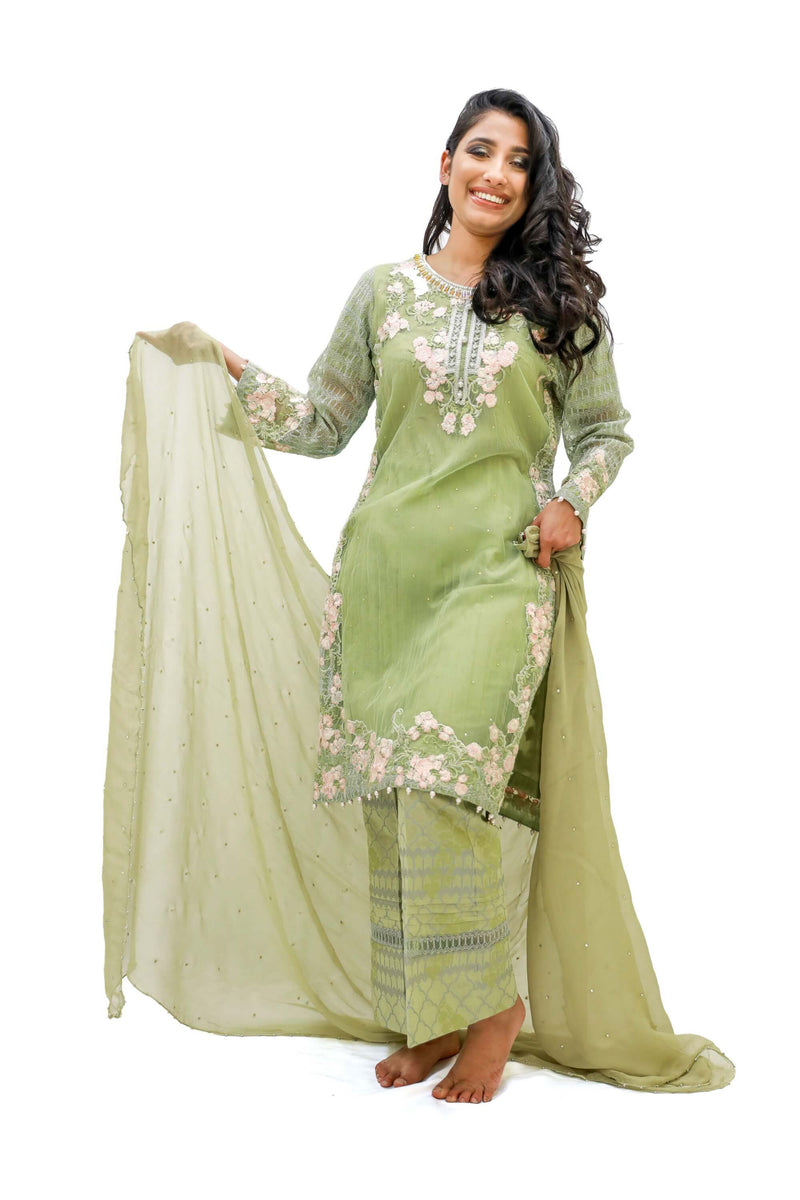 Green Chiffon Salwar Kameez - Suit - Women's South Asian Fashion