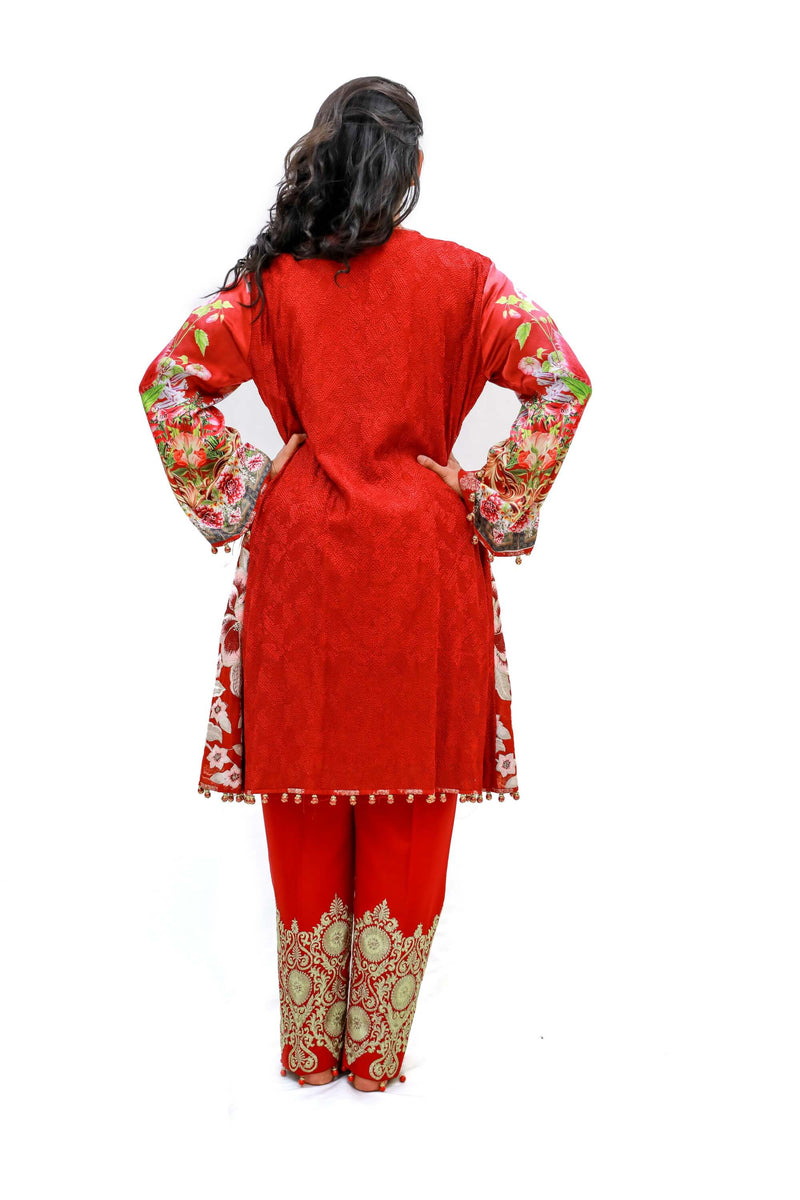 Red Chiffon & Silk Salwar Kameez - Suit - Women's South Asian Fashion