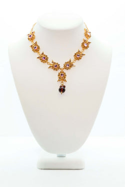 Golden Necklace with Violet Stones - Trendz & Traditionz Boutique