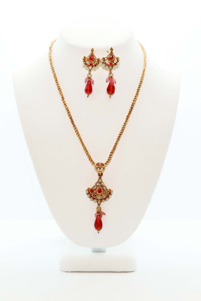 Golden Necklace Set With Magenta Accents - Trendz & Traditionz Boutique 