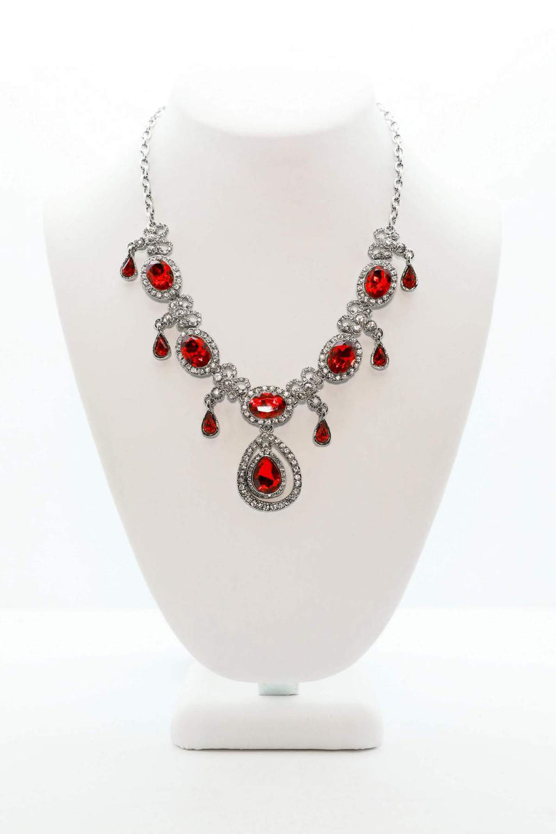 Ruby Statement Necklace Set in Silver - South Asian Fashion & Unique Home Decor