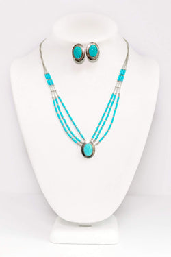 Oval Turquoise & Silver Jewelry Set - South Asian Jewelry 