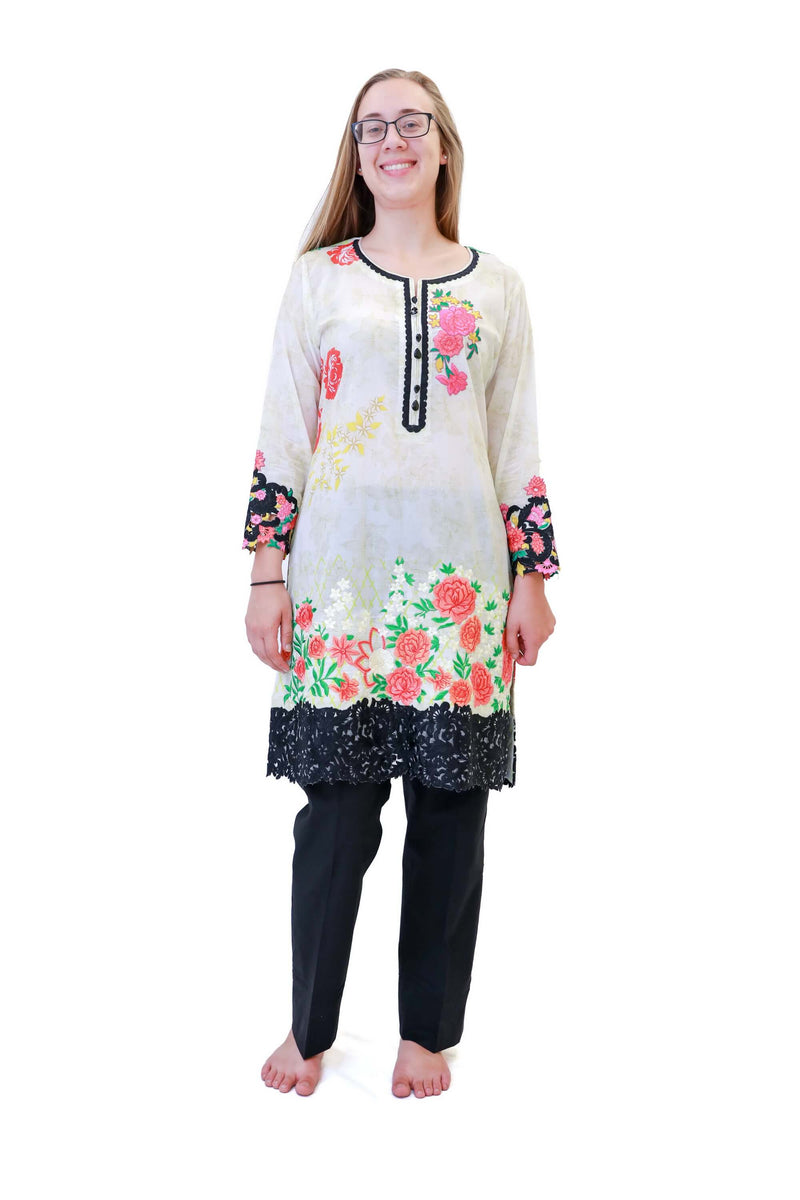 Black & White Floral Salwar Kameez-Suit - Trendz & Traditionz Boutique 