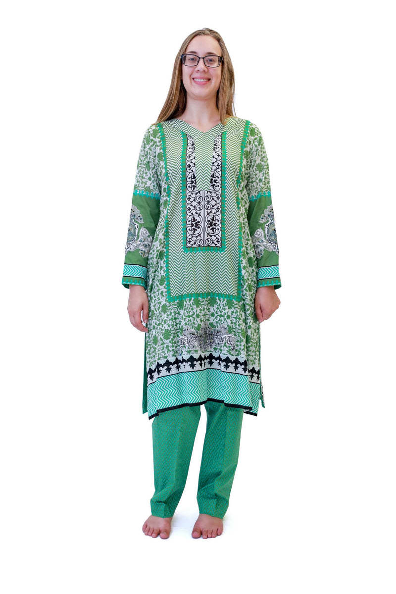 Teal Blue Lawn Cotton Salwar Kameez - Suit - South Asian Fashion