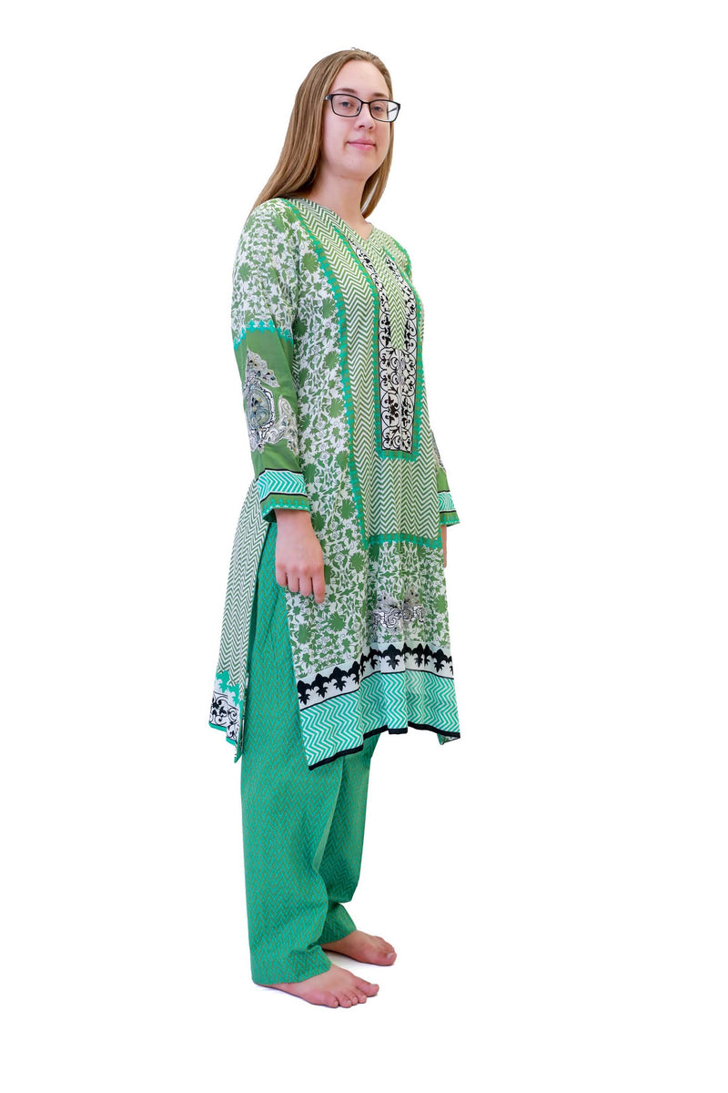 Teal Blue Lawn Cotton Salwar Kameez - Suit - South Asian Fashion