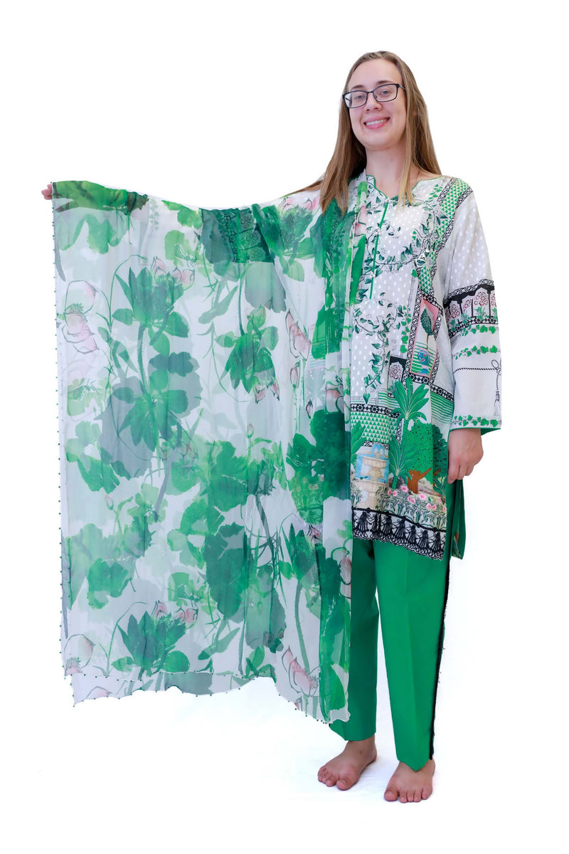 Green Garden Gul Ahmed Lawn Salwar Kameez-Suit - Trendz & Traditionz Boutique 