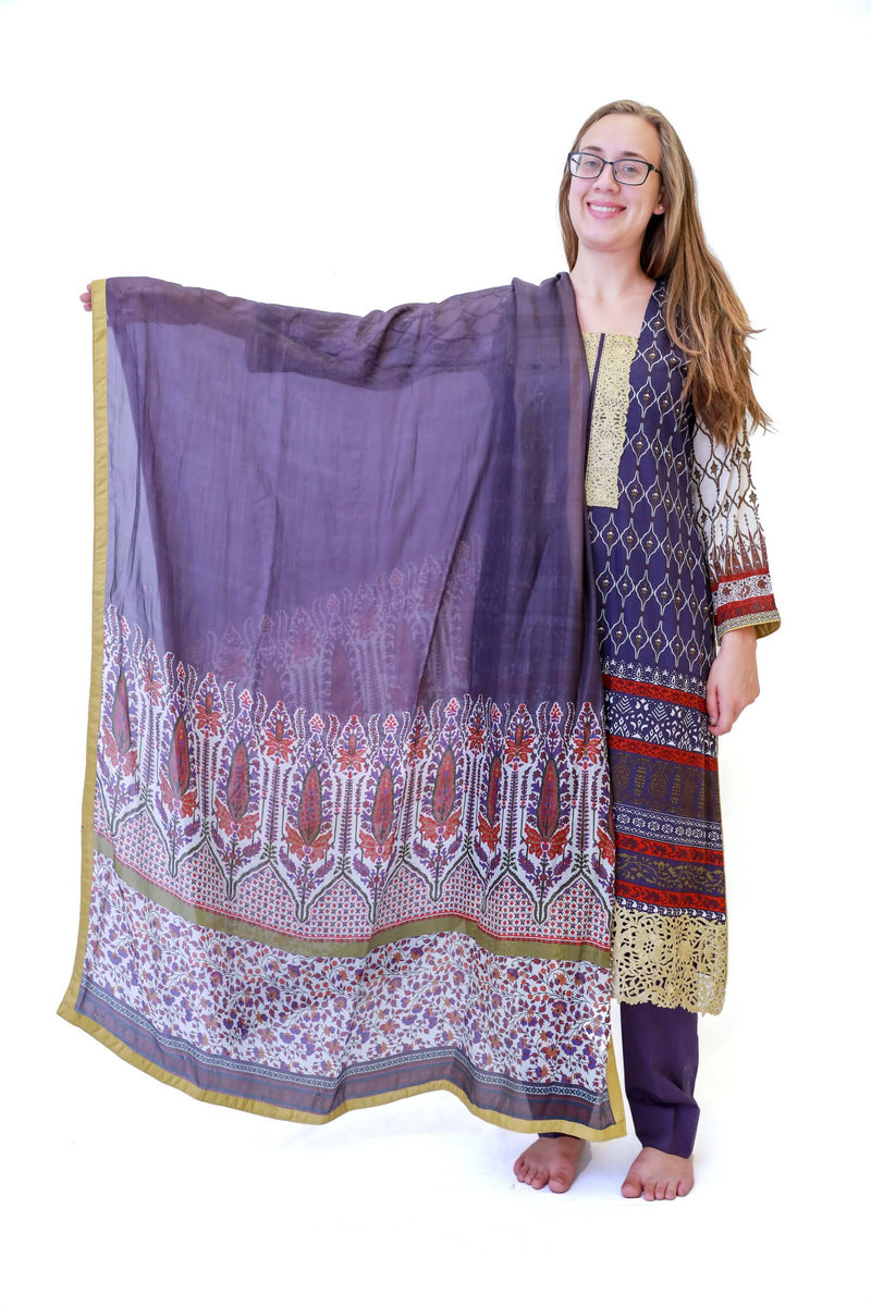 Purple & Beige Cotton Salwar Kameez - Suit - South Asian Fashion