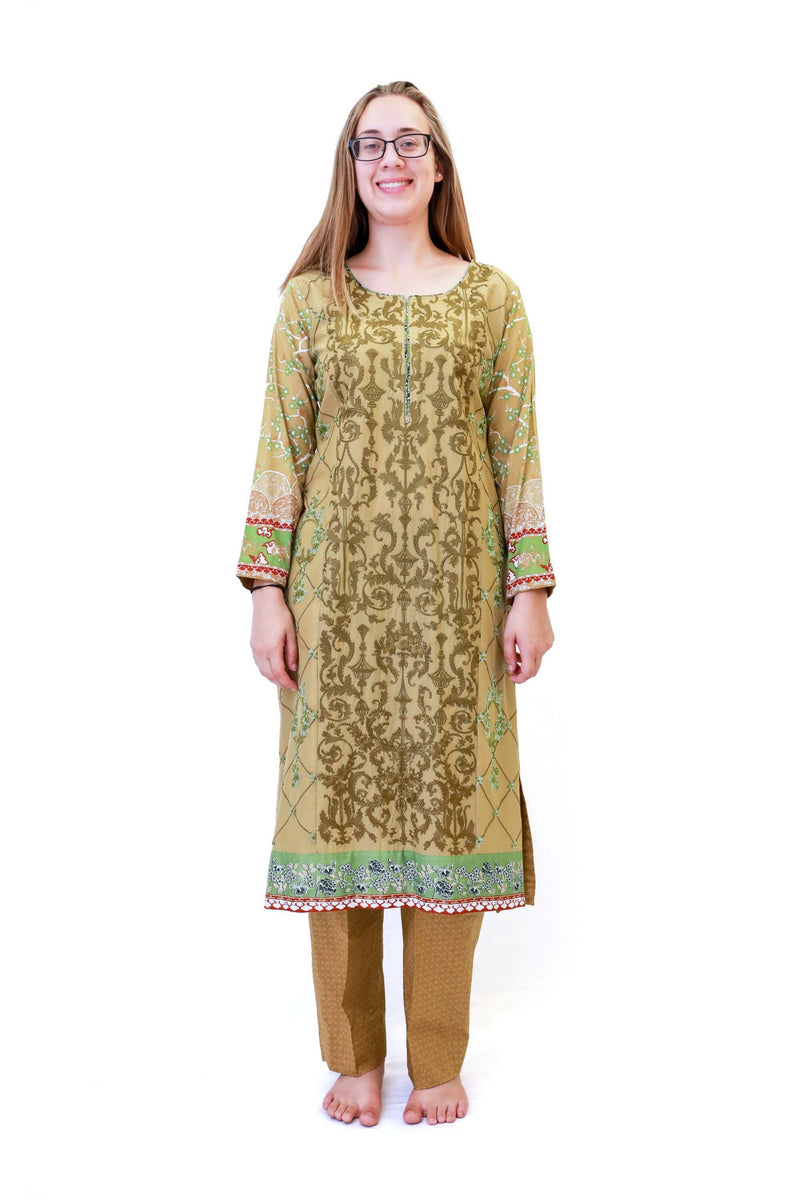 Green Cotton Salwar Kameez - Maria B Suit - South Asian Designer Fashion
