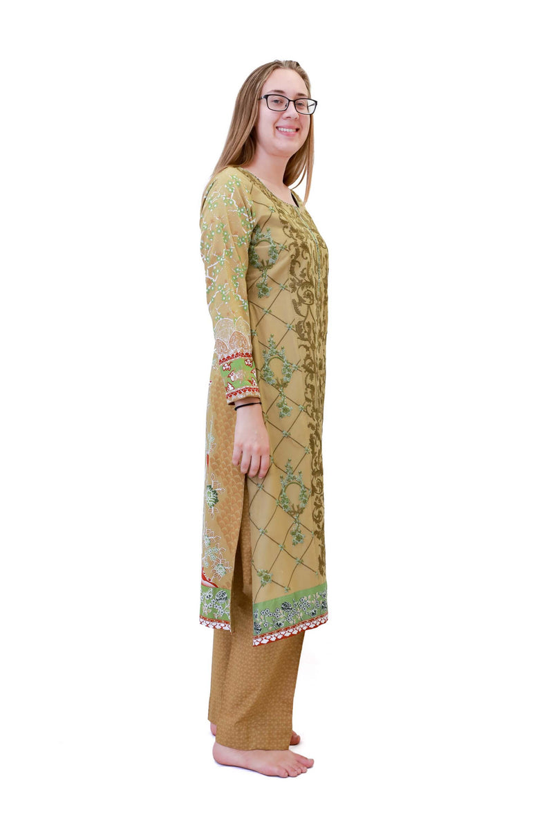 Green Cotton Salwar Kameez - Maria B Suit - South Asian Designer Fashion