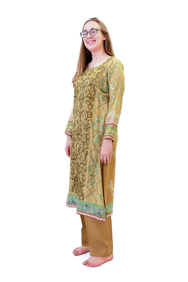Green Cotton Salwar Kameez - Maria B Suit - South Asian Designer Fashion