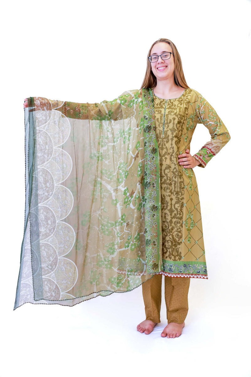 Green Cotton Salwar Kameez - Maria B Suit - South Asian Designer Fashion