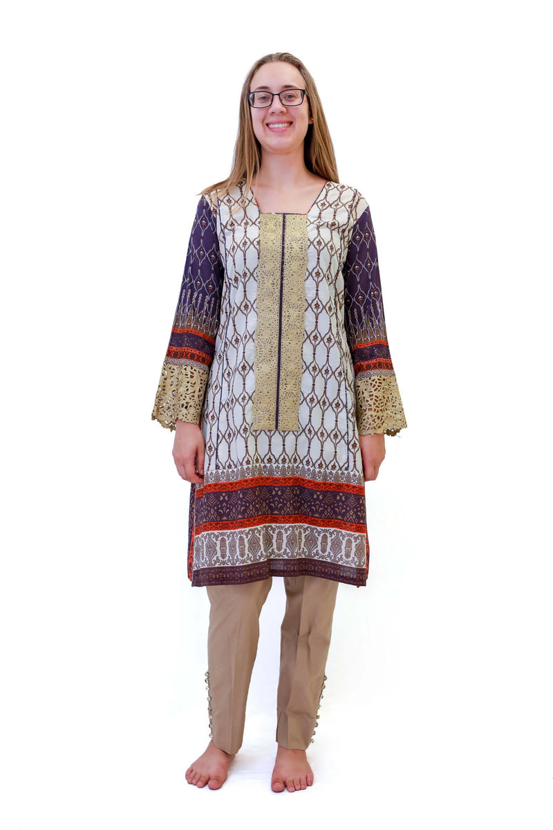 Cotton Purple & Orange Salwar Kameez - Suit - South Asian Fashion