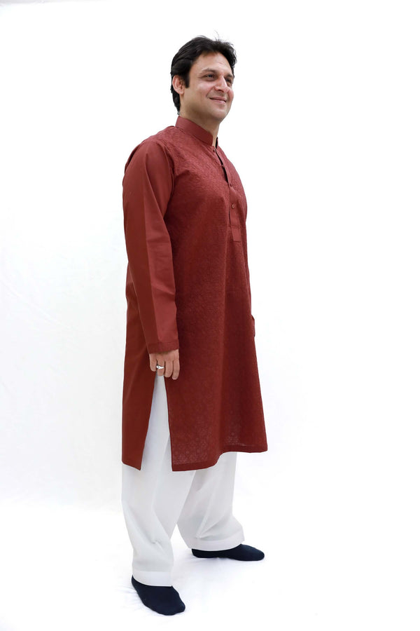 Maroon Cotton Embossed Shirt - Trendz & Traditionz Boutique