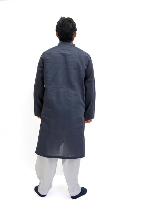 Blue-Grey Cotton Kurta - Shirt - Men's South Asian Fashion