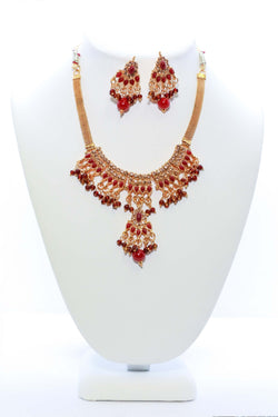 Golden and Red Necklace and Earring Set - Trendz & Traditionz Boutique 