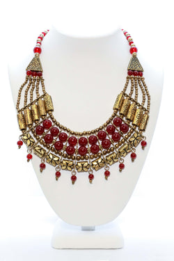 Maroon Stone Brass Necklace - Trendz & Traditionz Boutique