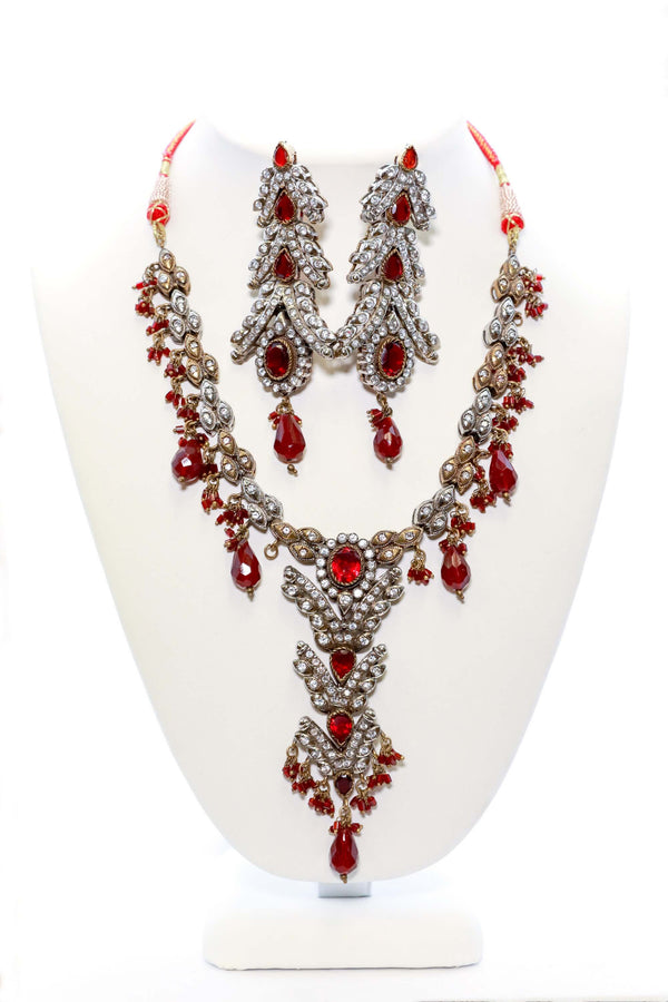 Ruby & Diamante Necklace Set - South Asian Fashion & Unique Home Decor