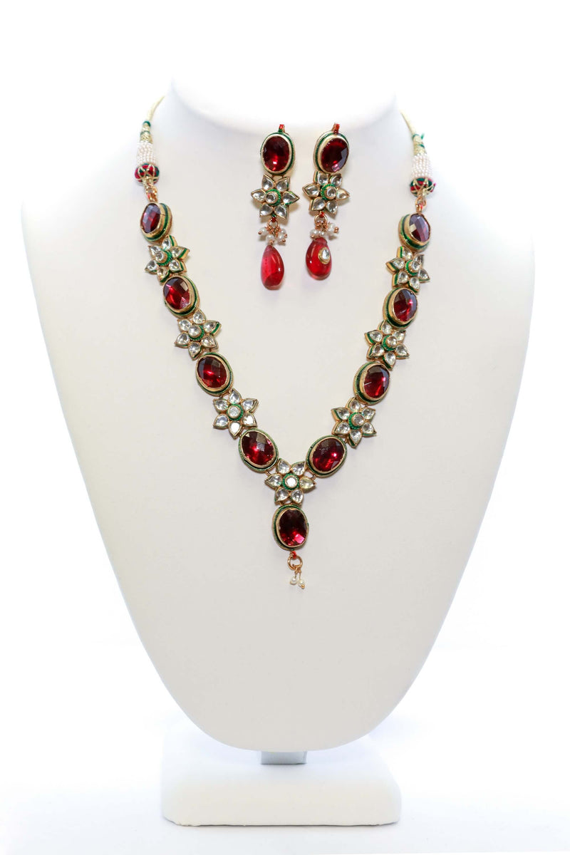 Ruby Red & White Crystal Statement Set - South Asian Fashion & Unique Home Decor