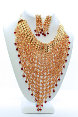 Large Golden Necklace with Matching Earrings - Trendz & Traditionz Boutique 