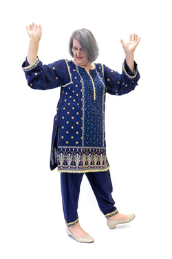 Navy Blue Chiffon Embroidered Salwar Kameez - South Asian Fashion