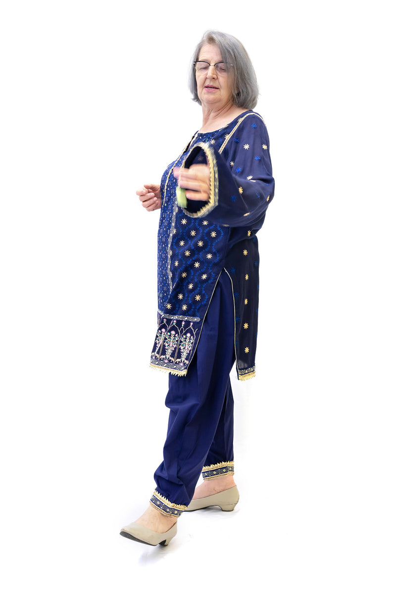 Navy Blue Chiffon Embroidered Salwar Kameez - South Asian Fashion
