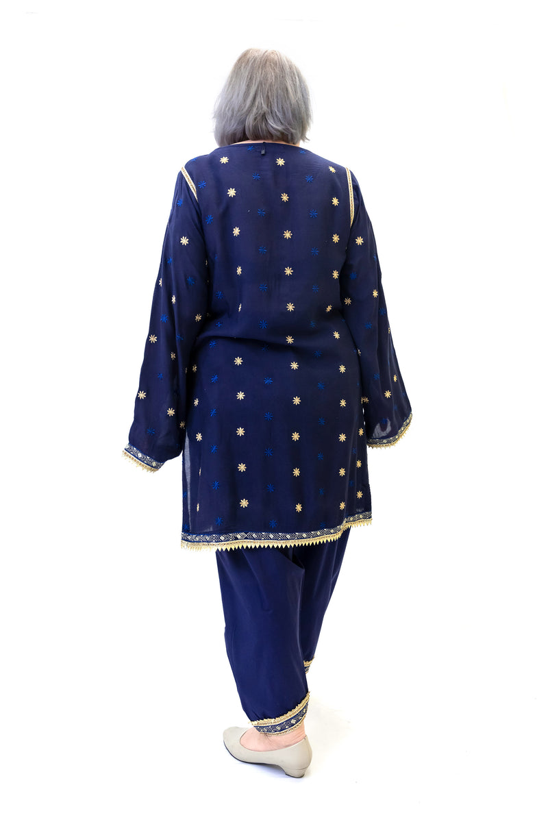 Navy Blue Chiffon Embroidered Salwar Kameez - South Asian Fashion