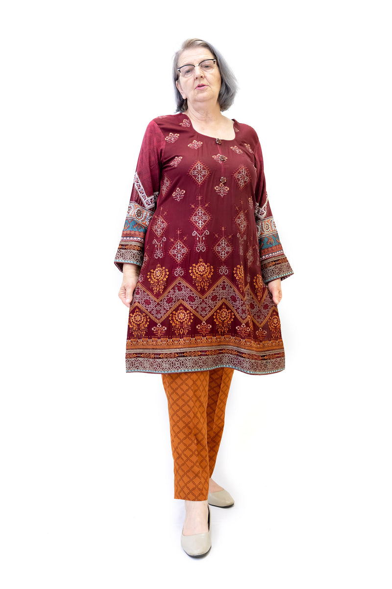 Maroon Cotton Salwar Kameez-Maria B. Suit- Women's South Asian Fashion