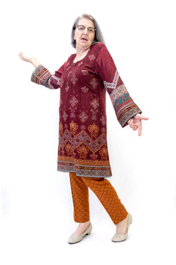 Maroon Cotton Salwar Kameez-Maria B. Suit- Women's South Asian Fashion