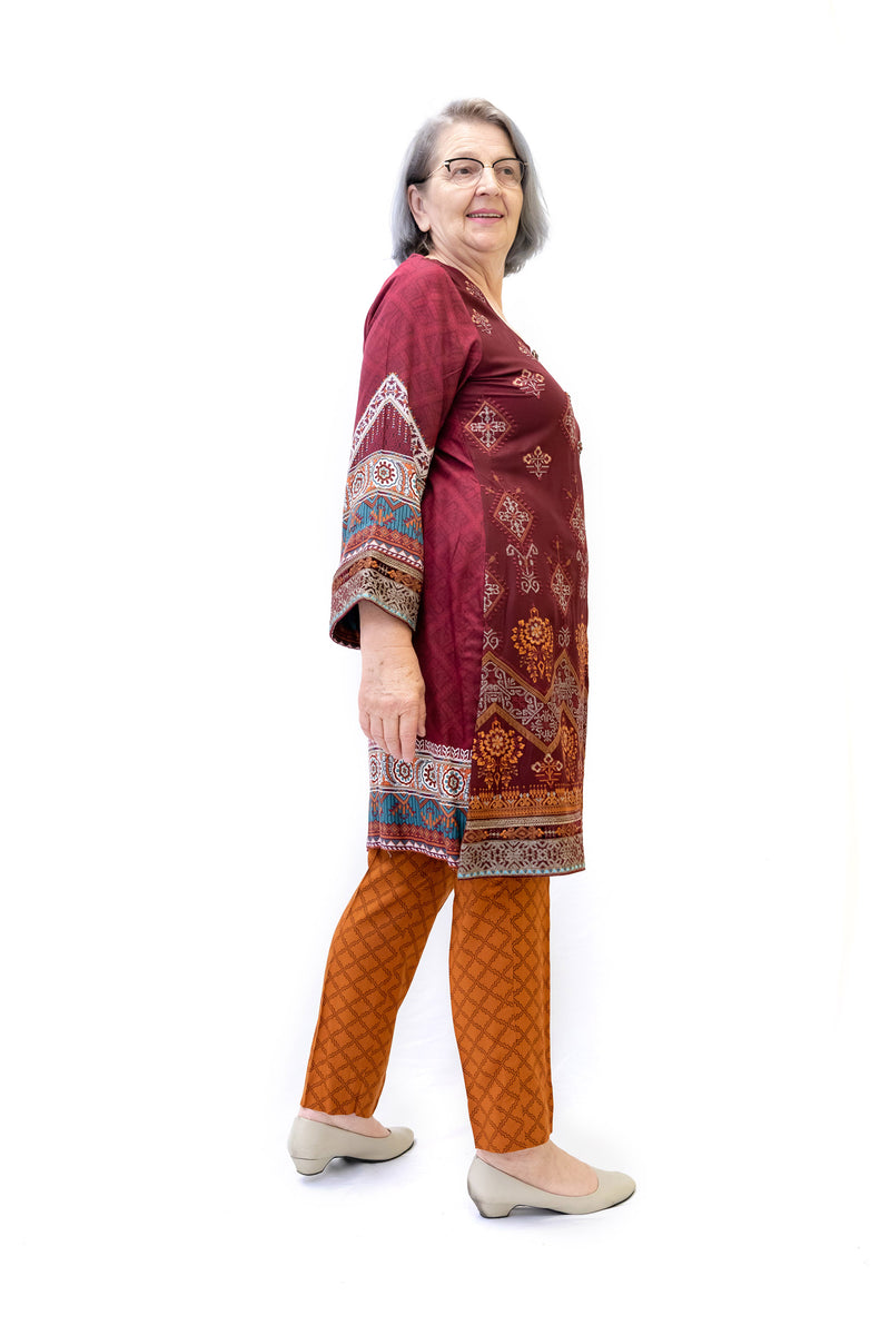 Maroon Cotton Salwar Kameez-Maria B. Suit- Women's South Asian Fashion