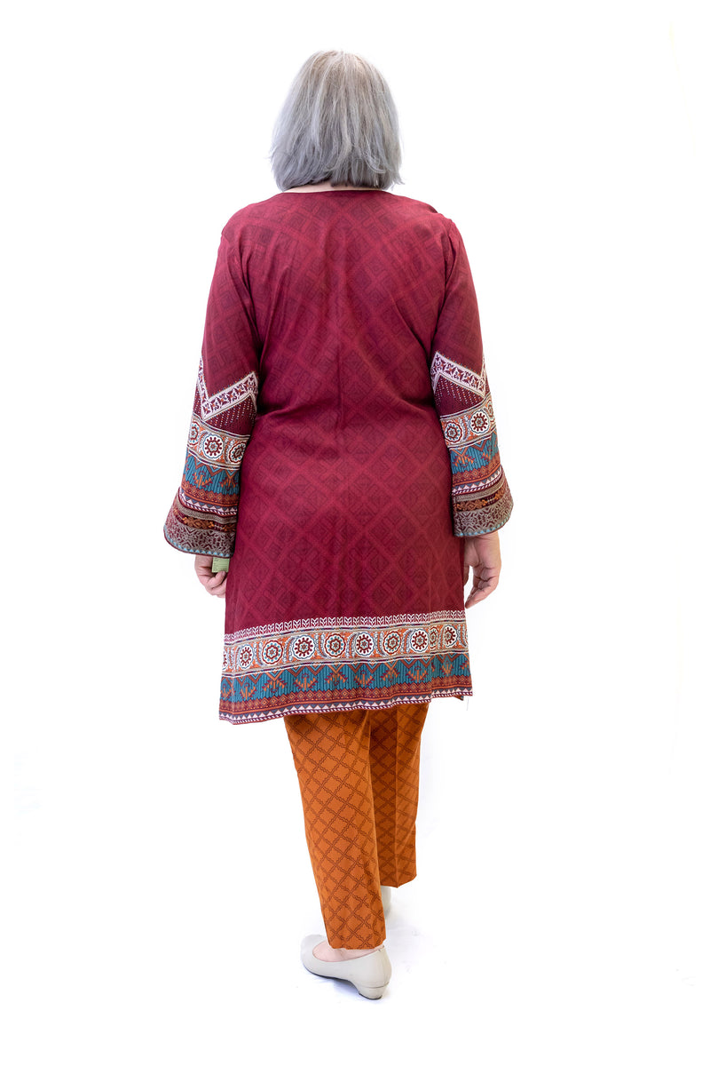 Maroon Cotton Salwar Kameez-Maria B. Suit- Women's South Asian Fashion