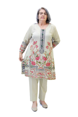 Beige Embroidered Salwar Kameez - Elan Suit - South Asian Fashion