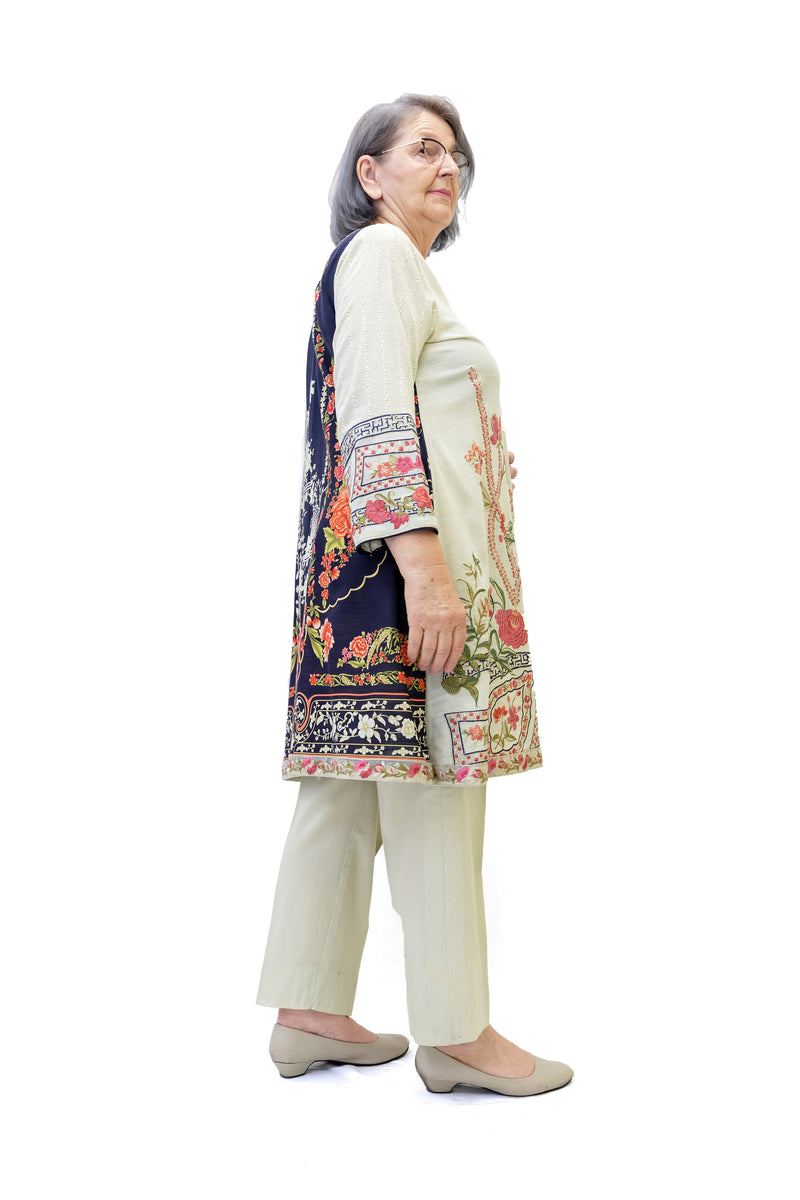 Beige Embroidered Salwar Kameez - Elan Suit - South Asian Fashion