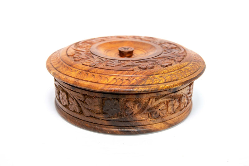 Hand Carved Kashmir Wooden Container - South Asian Fashion & Unique Home Decor