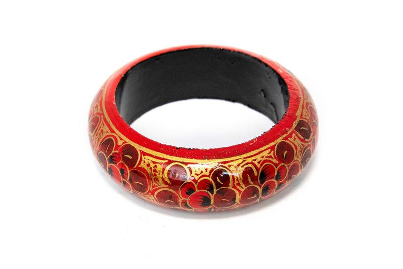 Hand Painted Red Wooden Bangle - Unique South Asian Jewelry
