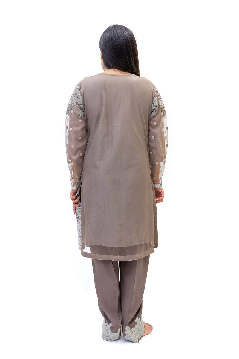 Brown Net Salwar Kameez - Sobia Nazir Suit - South Asian Fashion