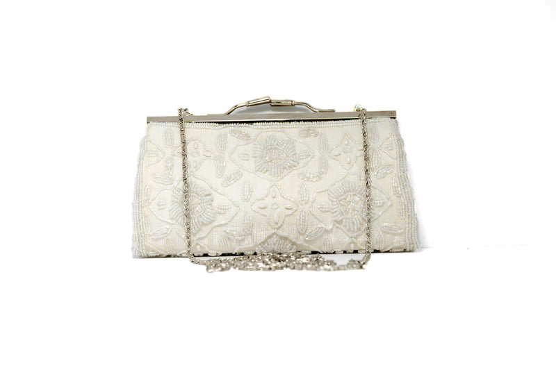 White Beaded Clutch Purse - South Asian Fashion & Unique Home Decor