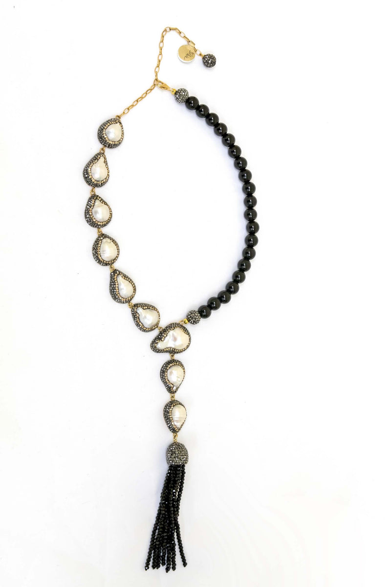 Turkish Silver Pearl with Black stones - Trendz & Traditionz Boutique