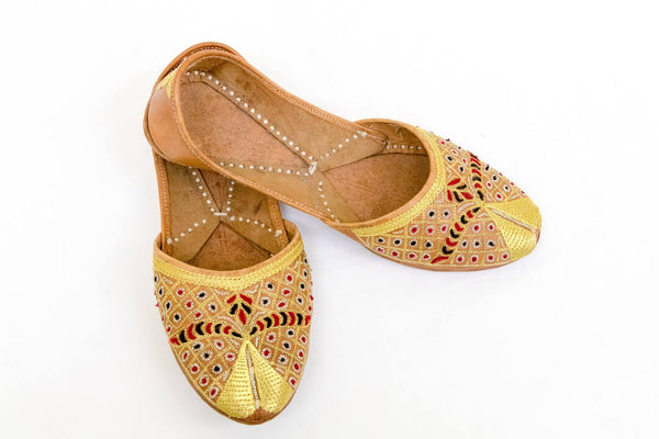 Handmade Leather Golden Shoes-Khussa -Trendz & Traditionz Boutique 