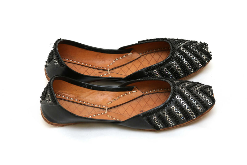 Black Handmade Khussa Shoes With Beads - Trendz & Traditionz Boutique