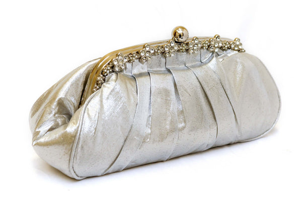 Satin Silver clutch with Crystals - Trendz & Traditionz Boutique