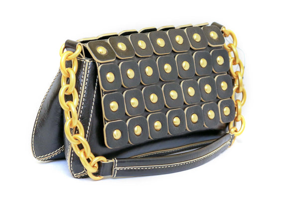 Black Leather Clutch with Golden Beads - Trendz & Traditionz Boutique